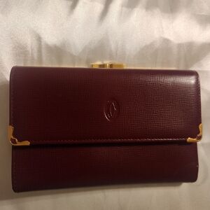 Cartier Deep Red Leather Wallet with Gold Details